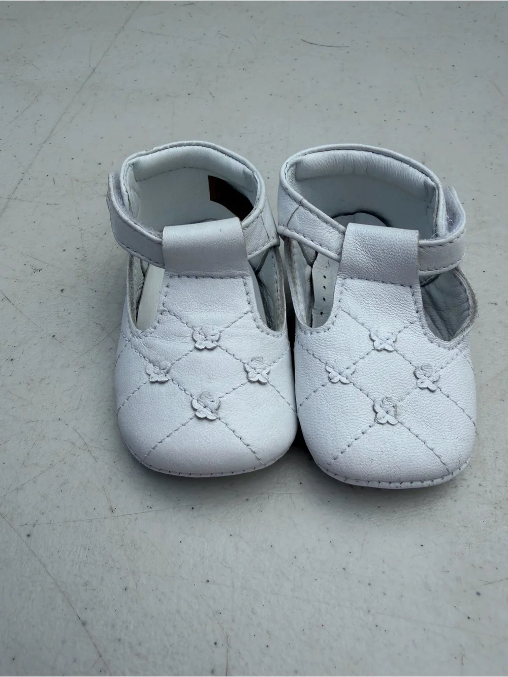 Baby Girls White T-Strap Floral Quilted Mary Jane Shoes